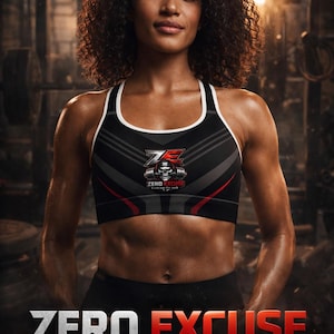 ZE Sports Bra, Moisture-Wicking Workout Fitness Bra, Black White Gym Support