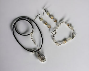 Silber Kette Schmuck Geschenk-Set für Frauen, hypoallergene Fisch-Haken-Ohrring, Armband und Halskette mit Botswana Achat Edelstein.