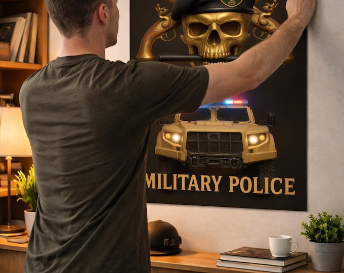 Military Police 31B Poster | Watching Over Warriors Wall Art | Tactical Gold Skull MP Decor | Veteran Gift | Enhanced Matte Print