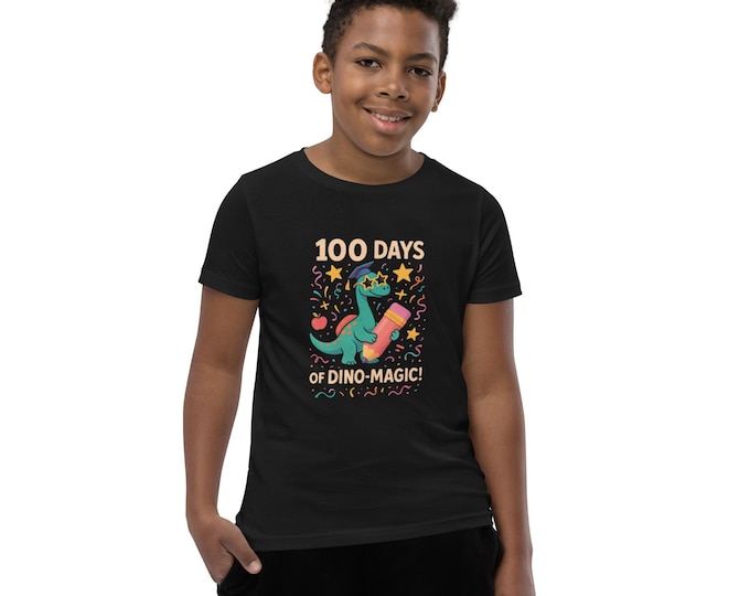 100 Days of Dino-Magic Youth T-Shirt – Magical Back to School Dinosaur Shirt for Kids