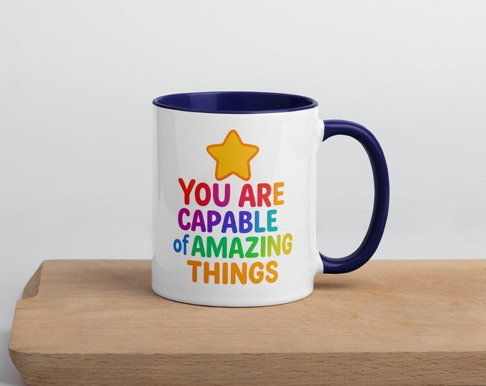 Color Inside Ceramic Coffee Mug – 11 oz and 15 oz – Assorted Interior Colors – Microwave and Dishwasher Safe