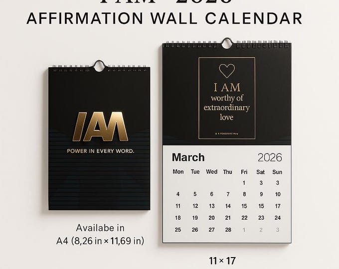 2026 Affirmation Wall Calendar – Black & Gold Motivational Quotes