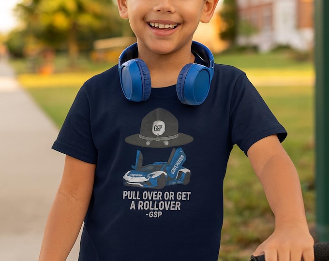 GSP Police Car Kids Tee – Funny "Pull Over" Graphic Youth T-Shirt