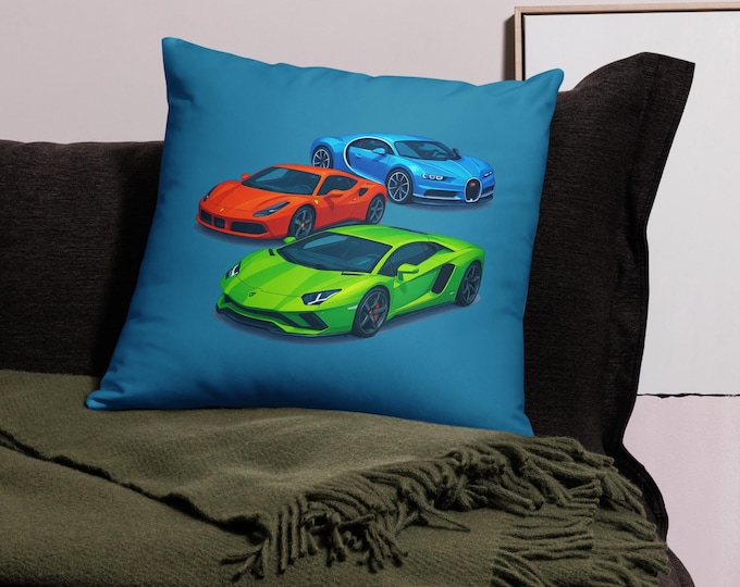 3D Sports Car Pillow - Lamborghini, Ferrari & Bugatti Design, Luxury Car Decor, Racing Themed Throw Pillow, Gift for Car Lovers