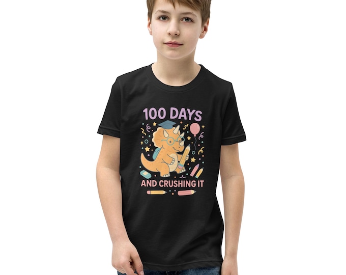 100 Days and Crushing It Youth Shirt – Cool Back to School Dinosaur Tee for Kids