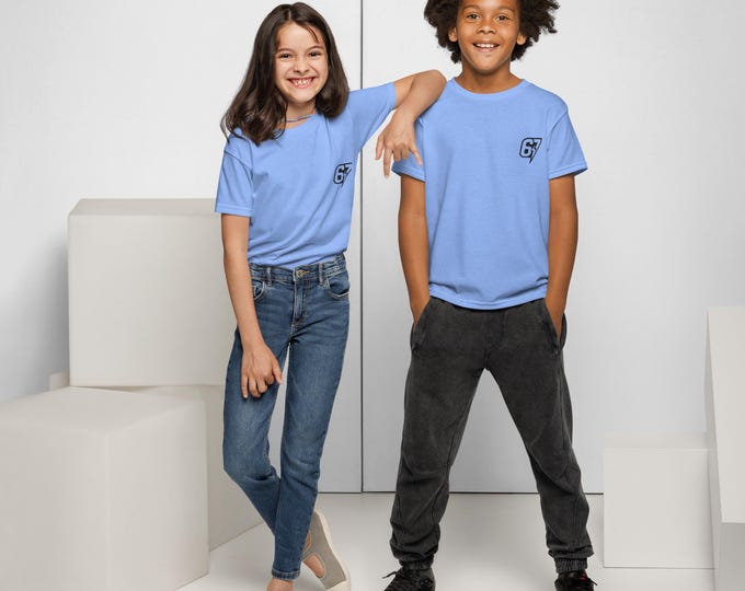 Youth Embroidered “67” Left-Chest T-Shirt (XS–XL) • Multiple Colors • Gen Alpha Trend Kids Tee