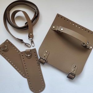 DIY Crochet Bag Kit | Kit for Crossbody Bag | Crochet Handbag Supplies | Natural Leather Set | Handmade Handbag Making Set