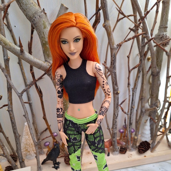 Custom ooak Barbie, Made to move, tattooed barbie, tattooed doll, art Doll, barbie clothes
