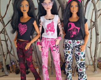 Goth girl Doll Tshirts, barbie clothes, doll clothes, doll dress, barbie skirt, witch doll, barbie tshirt, curvy barbie clothes