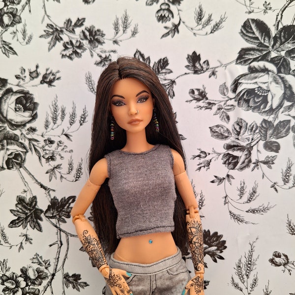 Custom ooak looks Barbie, reg Made to move, tattooed barbie, tattooed doll, art Doll, barbie clothes, barbie reroot