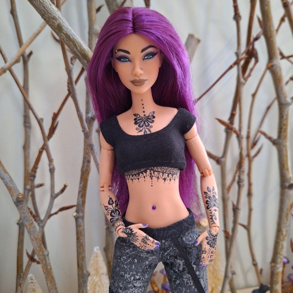 Ooak custom Barbie, tattooed barbie, made to move barbie, custom doll