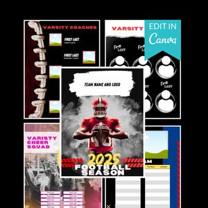 Bewerkbare Canva voetbal- en cheerleadingcompetitieteamroosterprogrammasjabloon