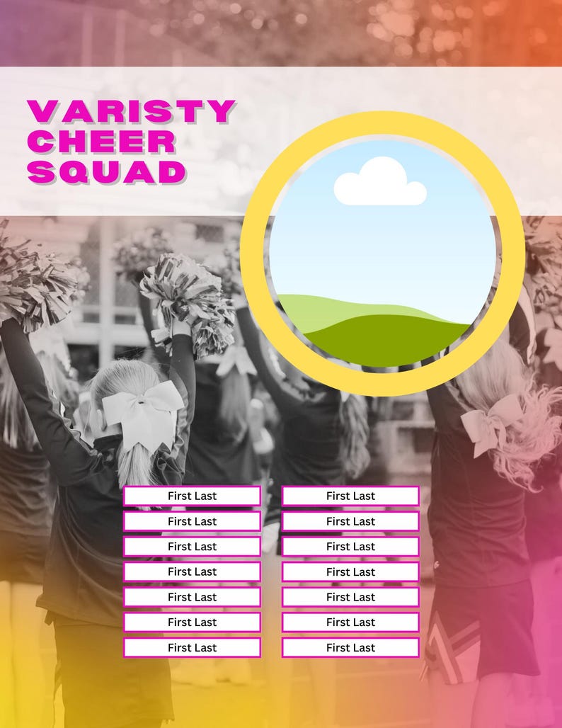 Cheer Roster Template Printable Editable Canva Football and Cheerleading League Team Roster Program ...