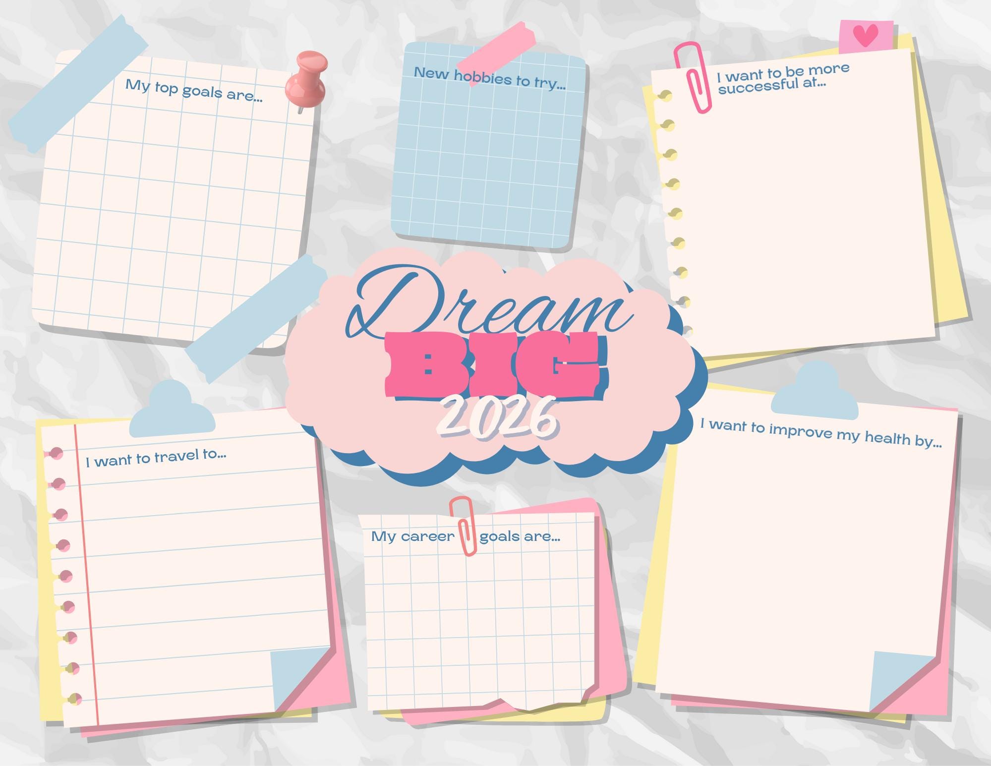 Canva Editable 2026 Vision Board Template, Goal Setting Planner ...