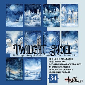 Christmas Twilight Noel Junk Journal Digital Kit Scrapbooking & Holiday Cards |Whimsical