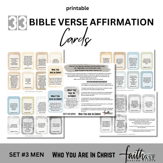 Bible Verse Cards Set #3 Men Printable Christian Affirmation Cards | You Are Who God Says You Are | Identity In Christ Bible Verses