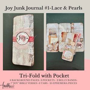 Joy Tri-Fold Folio Lace & Pearls Journal Kit Christian Jesus Digital
