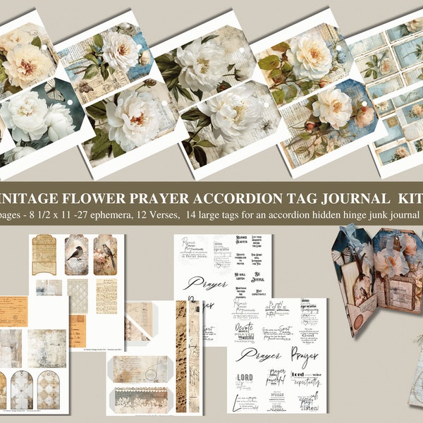 Vintage Flower Prayer Accordion Tag Kit