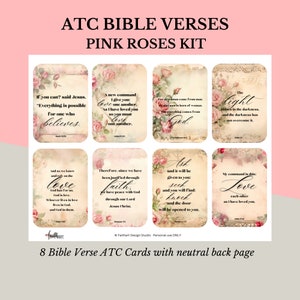 Ephemera Pink Roses ATC Christian Jesus Digital Ephemera Bible Verses