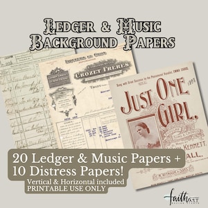 Ledger Music Papers Vintage & Grungy For Junk and Art Journaling and Mixed Media! PRINTABLE USE ONLY