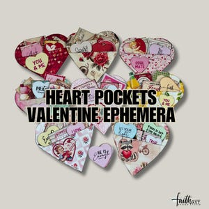 Bolsos de coração para itens efêmeros, bolsos de diário vintage para namorados, bolso de namorados para artesanato, scrapbooking