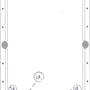 May include: A diagram of a pool table with a cue ball and 8 balls, labeled "CB" and "OB" respectively. The diagram shows a drill for a pool game, with arrows indicating the direction of the balls. The text "Two Below Drill" is written at the top of the diagram.