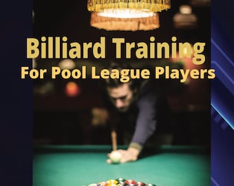 May include: A green pool table with a rack of billiard balls and a player aiming a cue stick at the white cue ball. The text "Billiard Training For Pool League Players" is at the top of the image and the text "Billiard Aiming With Center To Edge System" is at the bottom of the image.