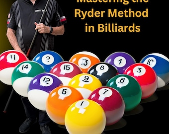 May include: Image featuring a man with a pool cue and a collection of numbered billiard balls. The text reads "Pocket Predators: Mastering the Ryder Method in Billiards." Also visible is the text "The Predator Mindset: Pocketing with purpose."