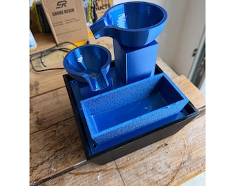 3D Printed 3 Tier Desk Waterfall Blue Geometric Indoor Water Feature Decor