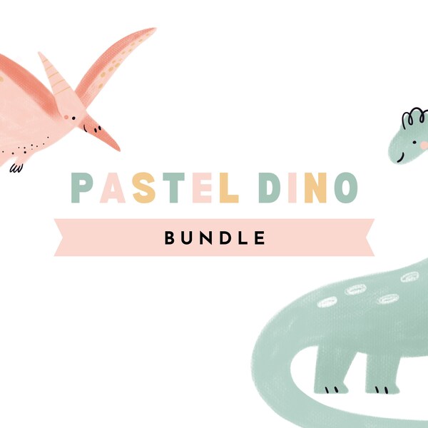 Pastellfärgat utskrivbart dinosauriefödelsedagsfestpaket för Canva