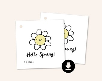 Hello Spring Gift Tags, Printable Spring Gift Tags, Spring Cards, Printable Daisy Gift Tags, Hello Spring Tags, Boho Spring Gift Tags DIY