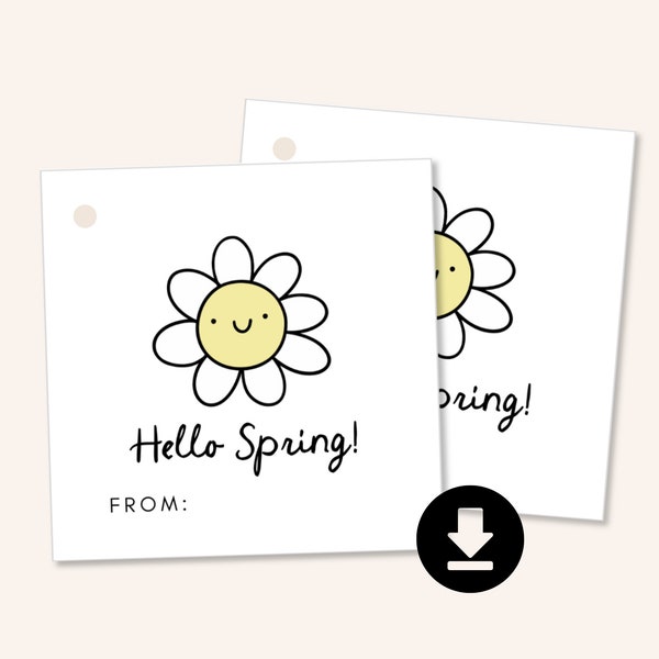 Hello Spring Gift Tags, Printable Spring Gift Tags, Spring Cards, Printable Daisy Gift Tags, Hello Spring Tags, Boho Spring Gift Tags DIY