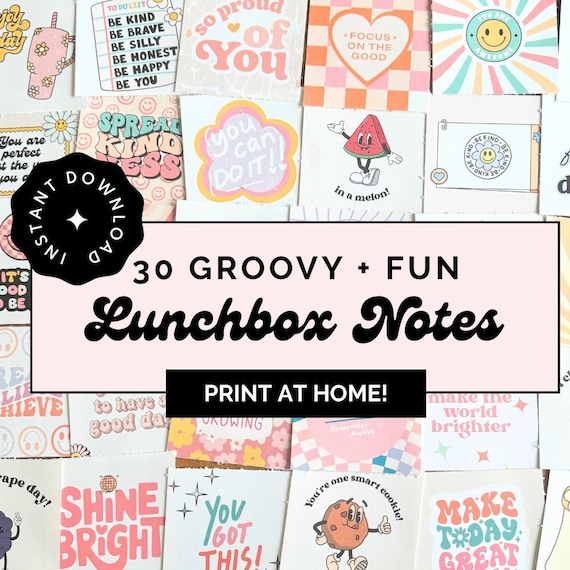 Printable Lunchbox Notes for Kids - Cute Encouraging and Punny Lunch Notes - Positive Affirmations - Groovy Retro Aesthetic - Back to School