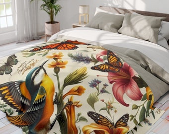 Native Birds and Butterflies - of Arctic Fleece Blanket