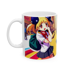Cute Coffee Mug, 15oz Mug Coffee Mug, Anime Tea Cup, Aesthetic Printed Mug, Anime Coffee Cup, Handmade Ceramic Mug