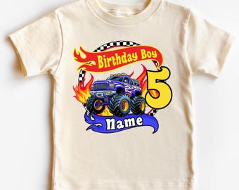 Custom Monster Truck Birthday Shirt, Personalized Family Matching Tees