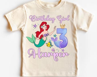 Chemise d'anniversaire petite sirène, t-shirts sirène, t-shirt de famille Disney, cadeau princesse Ariel, t-shirt voyage d'anniversaire à Disneyland, tenue d'anniversaire Ariel