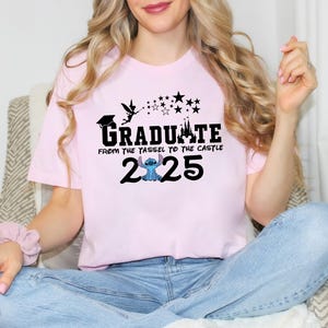 Personalized Stitch Graduation 2025 Shirt, Disney Graduation Trip Tee, Senior Stitch Tee,Stitch Angel School Gift Shirt, Class of 2025 Shirt afbeelding 4
