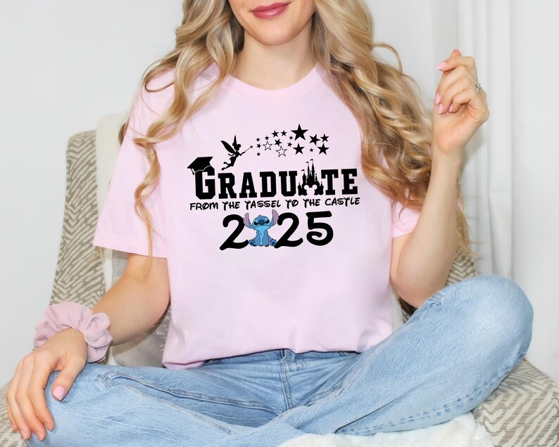Personalized Stitch Graduation 2025 Shirt, Disney Graduation Trip Tee, Senior Stitch Tee,Stitch Angel School Gift Shirt, Class of 2025 Shirt afbeelding 4