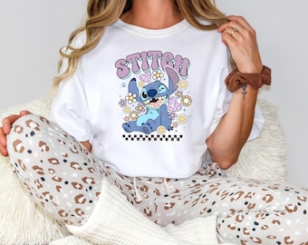 Disney Floral Stitch Shirts,Disneyland Party Tee,Disney Shirt,Disneyworld Tee,Stitch Sweatshirt,Stitch Lilo Shirt,Disney Girl Gifts Shirt