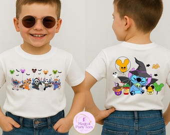 2 sided Disney Stitch Horror Halloween Toddler Shirt,Stitch Backside Toddler Tee,Stitch Two-Side Shirt,Disney Stitch Snacks Halloween Tees