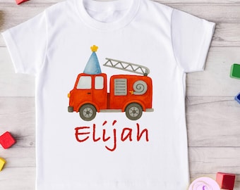 Fire Truck Birthday Shirt,Custom Fire Truck Toddler Shirt,Personalized Fire Engine Party Tees,Fire Engine Boy Birthday Shirt