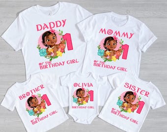 Personalized Baby Moana Birthday Shirt,Custom Moana Themed Party Tee,Disney Princess Moana Family Matching Tees,1st Birthday Gift for Girls
