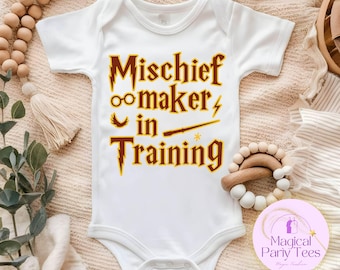 Mischief Maker In Training Toddler Shirt,Baby Wizard Bodysuit,Wizard in Training Onesie,Funny Baby Wizard Onesie,Magical Baby Bodysuit