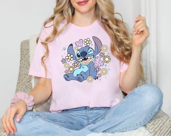 Disney Floral Stitch Shirts,Disneyland Party Tee,Disney Shirt,Disneyworld Tee,Stitch Sweatshirt,Stitch Lilo Shirt,Stitch Lover Gifts Shirt