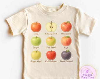 Fall Apple Picking Toddler Shirt,Apple Fruit Names Tee,Botanical Fruit Shirt,Aesthetic Fall Clothing,Garden Kids Tees,Apple Orchard Shirt