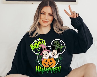 Halloween Mickey And Minnie Sweatshirt,Disneyland Halloween Matching Shirt, Halloween Disneyworld Trip Shirt,Halloween Party Shirt
