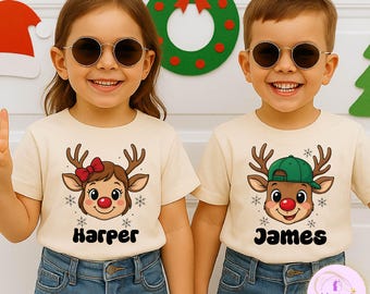 Custom Name Reindeer Toddler Shirt Custom Name Kids T-Shirt,Custom Name Christmas Toddler Shirt,Christmas  Toddler Reindeer Tees