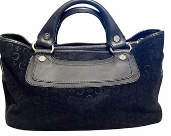 Céline Boogie Bag — Black C Macadam Monogram Suede-Silver Hardware Made in Italy