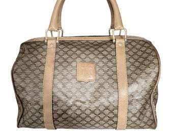Vintage Celine Macadam Monogram Boston Bag Tan Brown Triomphe Logo